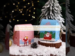 Słodkie karykatury w temacie Wigilii, pudełka do pakowania jabłek i pudełka z cukierkami.